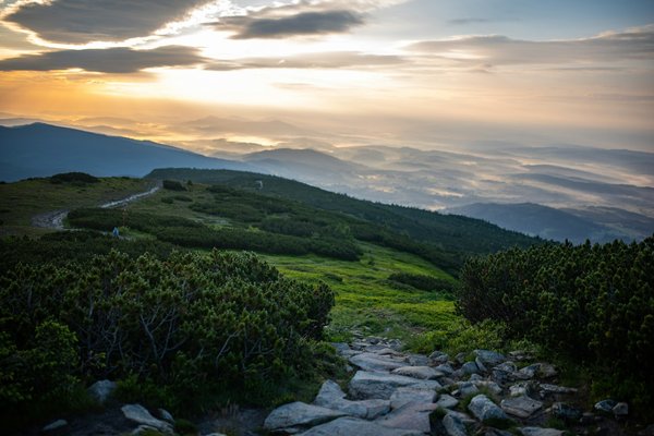 Photo from Unsplash (path across mountains).